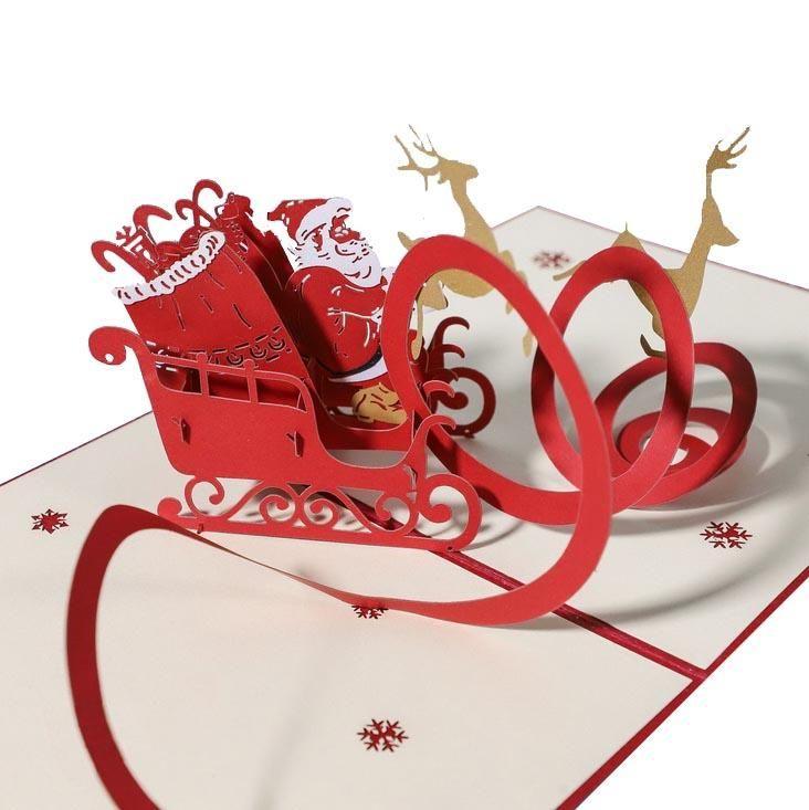 Santa in Sleigh Christmas Pop Up Card - Q&T 3D Cards and Envelopes